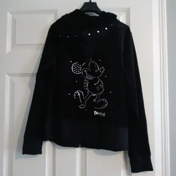 Disney Parks Mickey Mouse Black Velour Hoodie - Picture 4 of 5